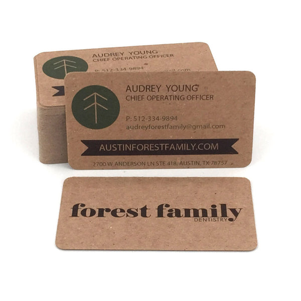 Rounded Corner Business Cards - Brown Kraft. Front/Back Print